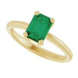 14K Yellow Gold Lab-Grown Emerald Solitaire Solitaire Ring