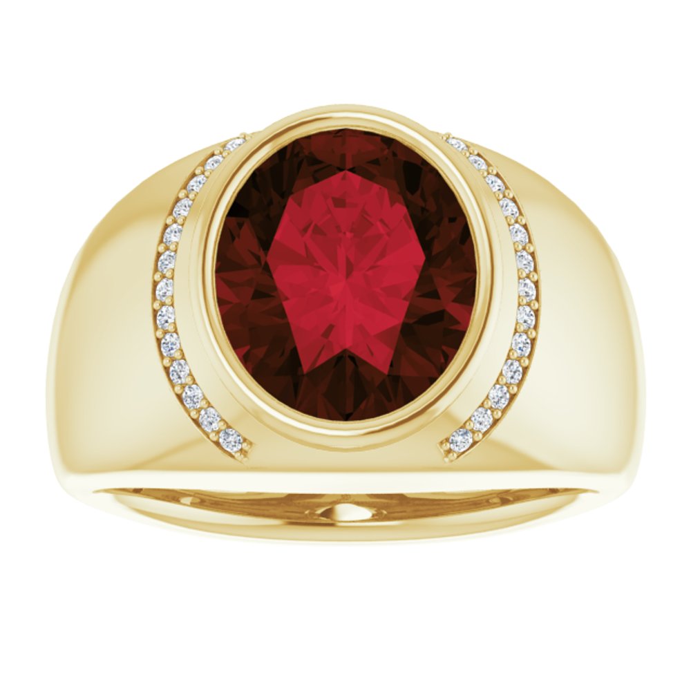 14K Yellow Natural Mozambique Garnet & 1/8 CTW Natural Diamond Ring