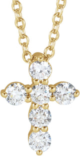 14K Yellow 1/4 CTW Natural Diamond Cross 16-18" Necklace