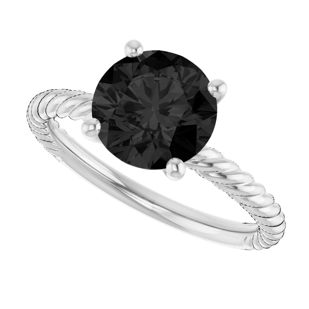 14K White Natural Black Onyx Ring