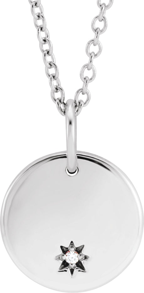 14K White Gold Engravable .005 CT Natural Diamond 16-18" Necklace 