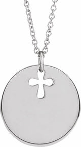 Sterling Silver Engravable Pierced Cross Disc 16-18" Necklace