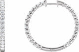 14K White 4 CTW Natural Diamond Inside-Outside Hinged 36 mm Hoop Earrings