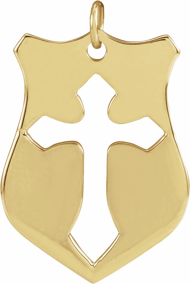 14K Yellow 20.7x15.4 mm Pierced Cross Shield Pendant