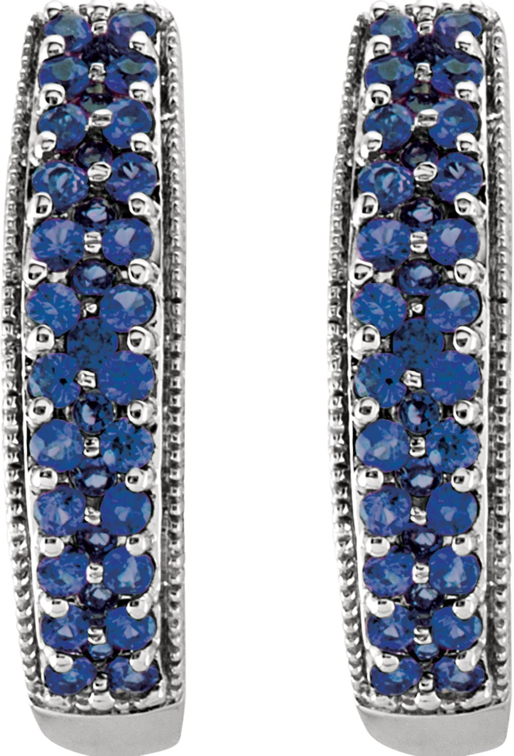 14K White Gold Natural Blue Sapphire 18.5 mm Hoop Earrings