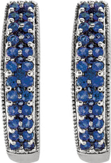 14K White Gold Natural Blue Sapphire 18.5 mm Hoop Earrings