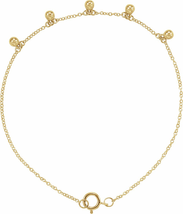 14K Yellow Beaded 5-Station 7" Bracelet 