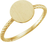 14K Yellow Be Posh® Engravable Rope Signet Ring