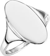 14K White Oval Signet Ring