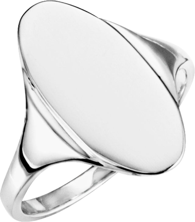 14K White Oval Signet Ring