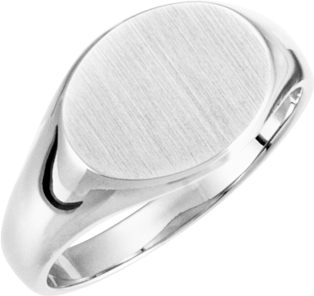 14K White 12x9 mm Oval Signet Ring 