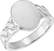 14K White 14x11 mm Oval Signet Ring