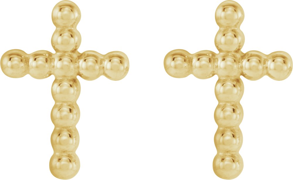 14K Yellow Beaded Cross Earrings