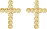 14K Yellow Beaded Cross Earrings