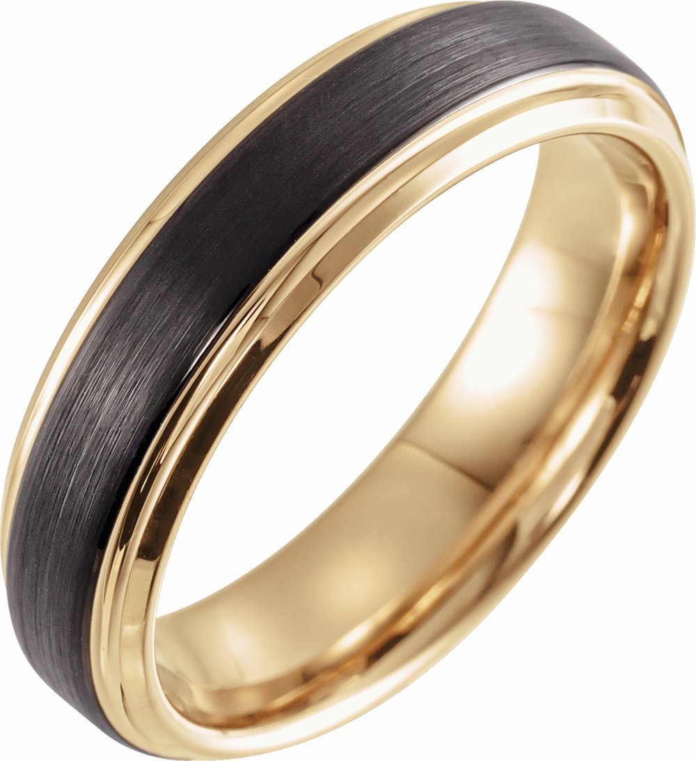 18K Yellow Gold & Black PVD Tungsten 6 mm Beveled Stepped Edge Band Size 8