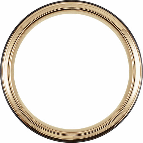 18K Yellow Gold PVD & Black PVD Tungsten 6 mm Beveled Stepped-Edge Comfort-Fit Band Size 8