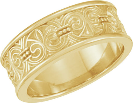 14K Yellow Gold 7.5 mm Fleur-de-lis Band Size 7