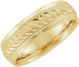 14K Yellow Gold 6 mm Milgrain Design-Engraved Comfort-Fit Half Round Band Size 10.5