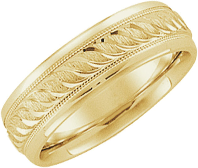 14K Yellow Gold 6 mm Milgrain Design-Engraved Comfort-Fit Half Round Band Size 10.5