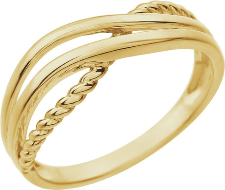 14K Yellow Rope Criss-Cross Ring