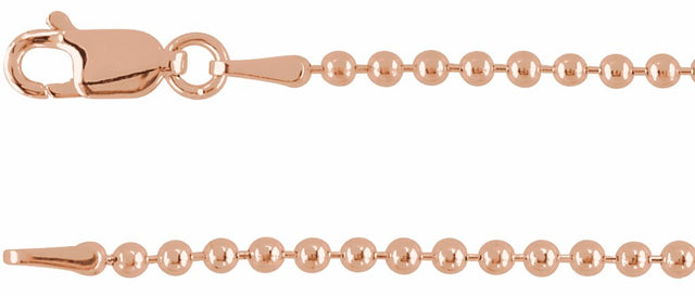 14K Rose Gold 2 mm Hollow Bead 24" Chain