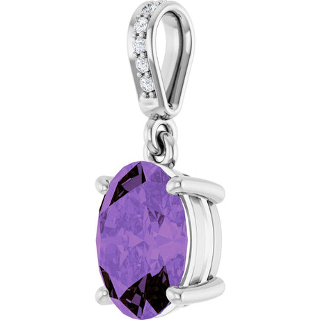 14K White Gold Natural Amethyst & .03 CTW Natural Diamond Charm/Pendant