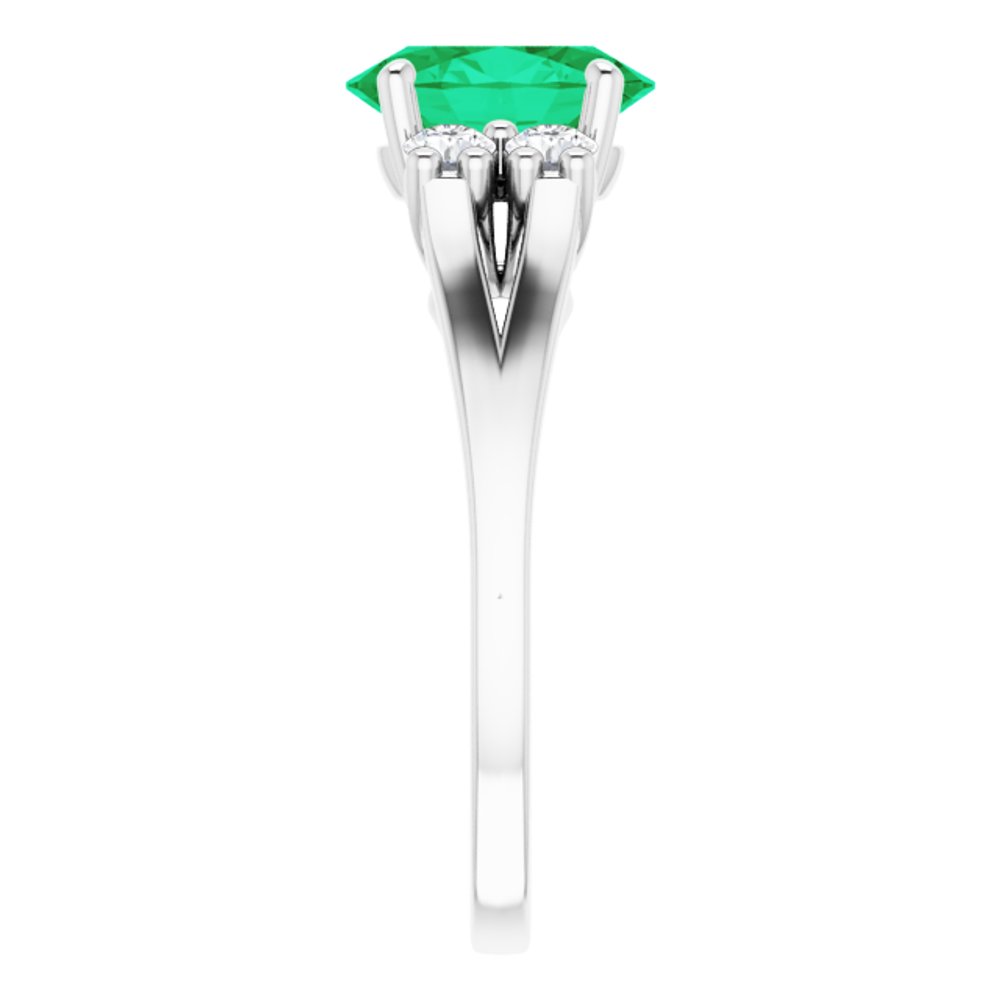 14K White Lab-Grown Emerald & 1/4 CTW Natural Diamond Ring