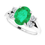 14K White Lab-Grown Emerald & 1/4 CTW Natural Diamond Ring