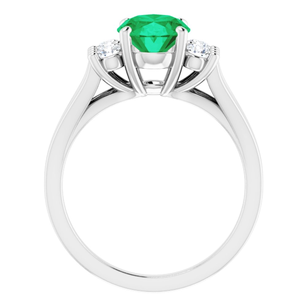 14K White Lab-Grown Emerald & 1/4 CTW Natural Diamond Ring