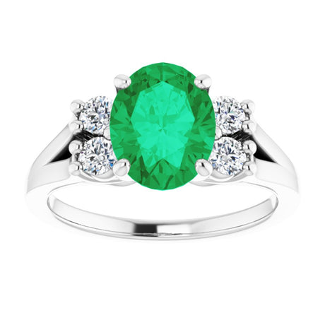 14K White Lab-Grown Emerald & 1/4 CTW Natural Diamond Ring