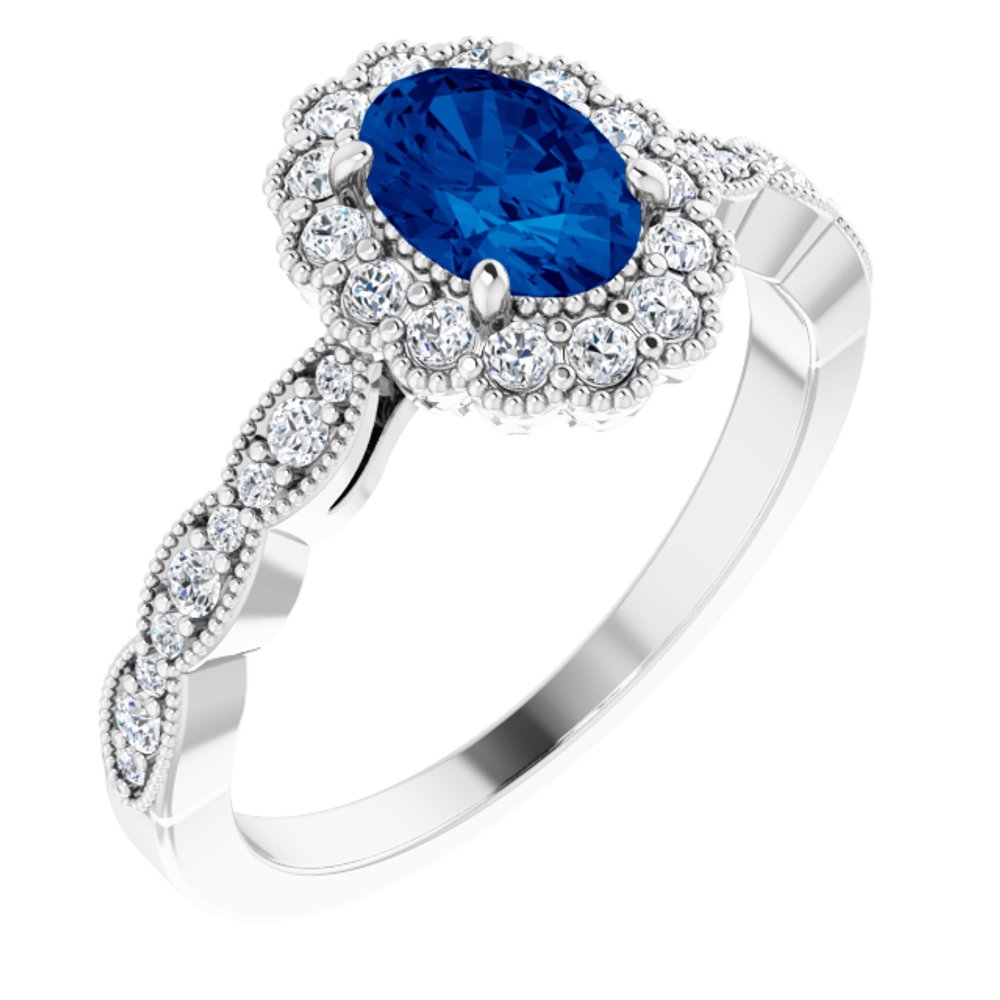 14K White Lab-Grown Blue Sapphire & 3/8 CTW Natural Diamond Ring