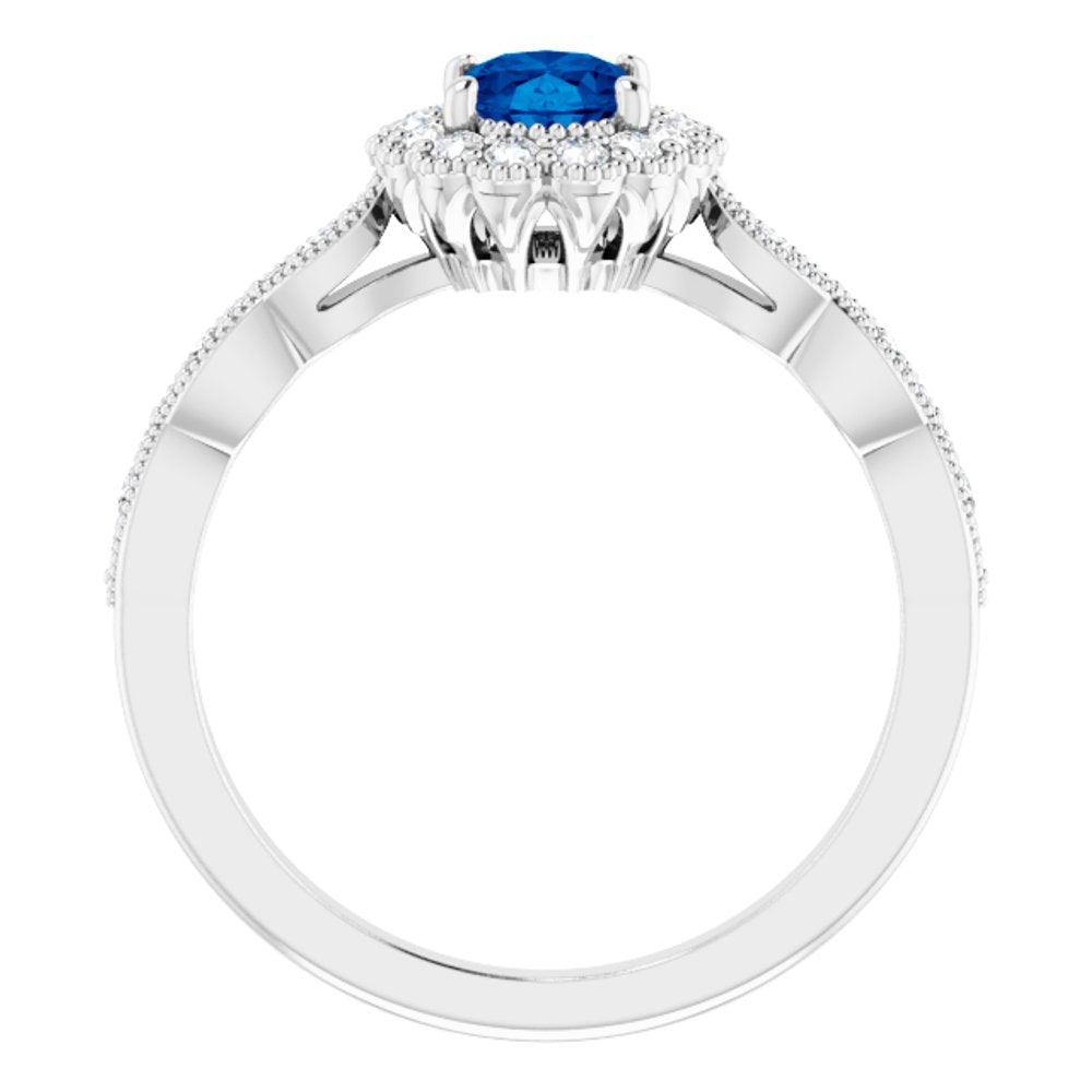 14K White Lab-Grown Blue Sapphire & 3/8 CTW Natural Diamond Ring