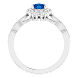 14K White Lab-Grown Blue Sapphire & 3/8 CTW Natural Diamond Ring