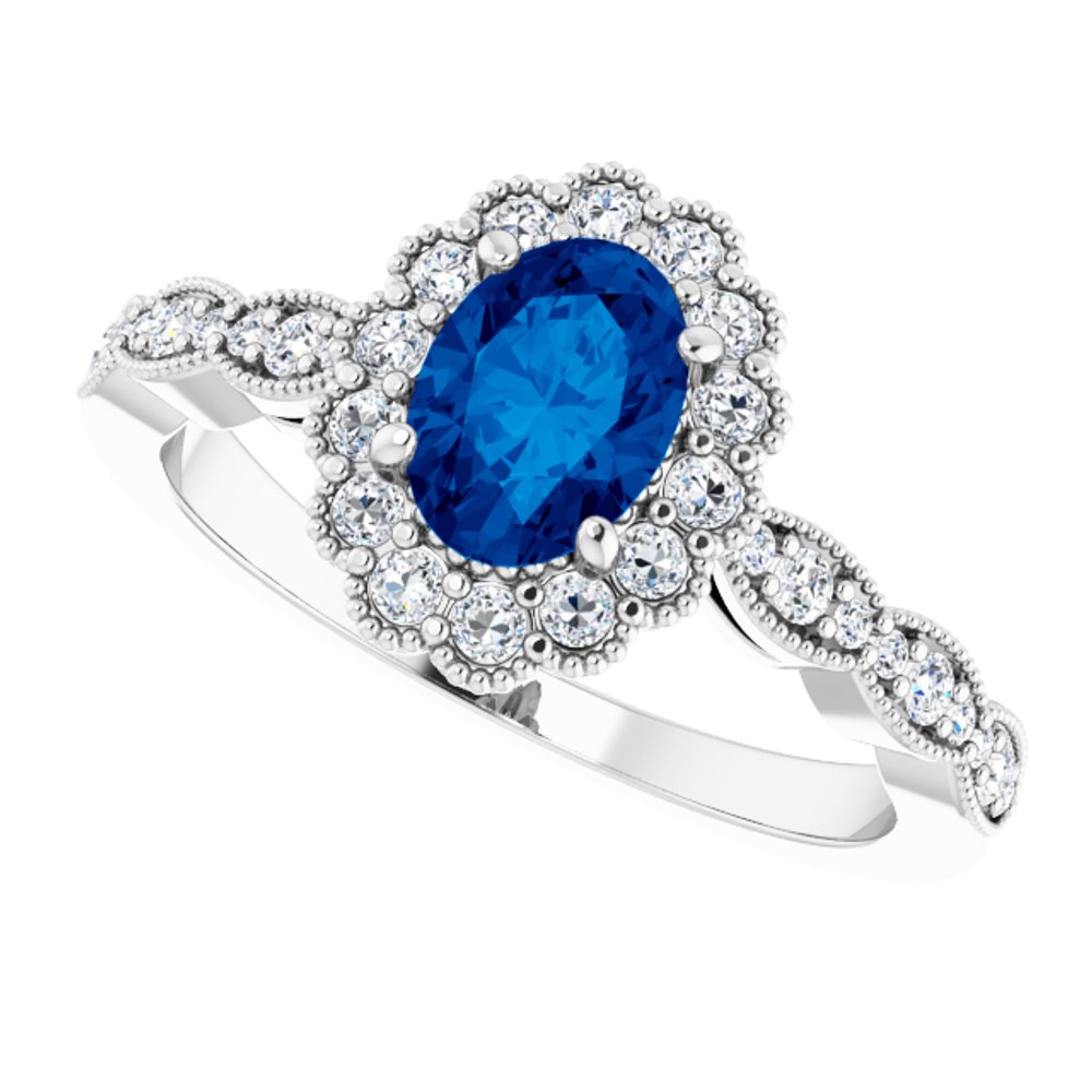 14K White Lab-Grown Blue Sapphire & 3/8 CTW Natural Diamond Ring