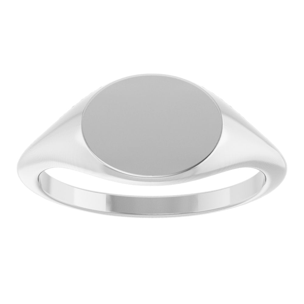 14K White Oval Signet Ring