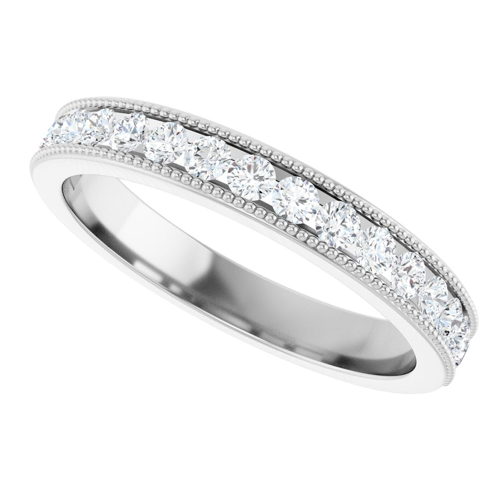 14K White 1/2 CTW Natural Diamond Milgrain Anniversary Band