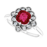 14K White Lab-Grown Ruby & .08 CTW Natural Diamond Ring