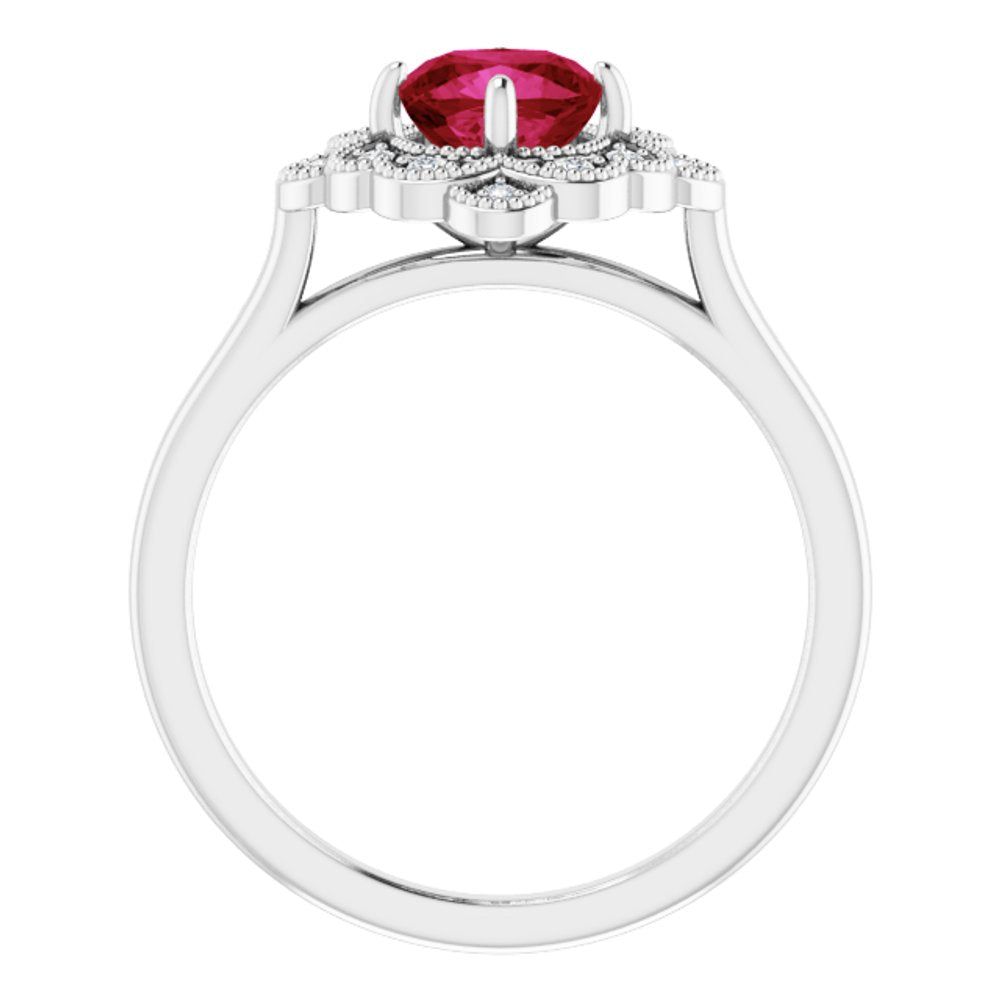 14K White Lab-Grown Ruby & .08 CTW Natural Diamond Ring