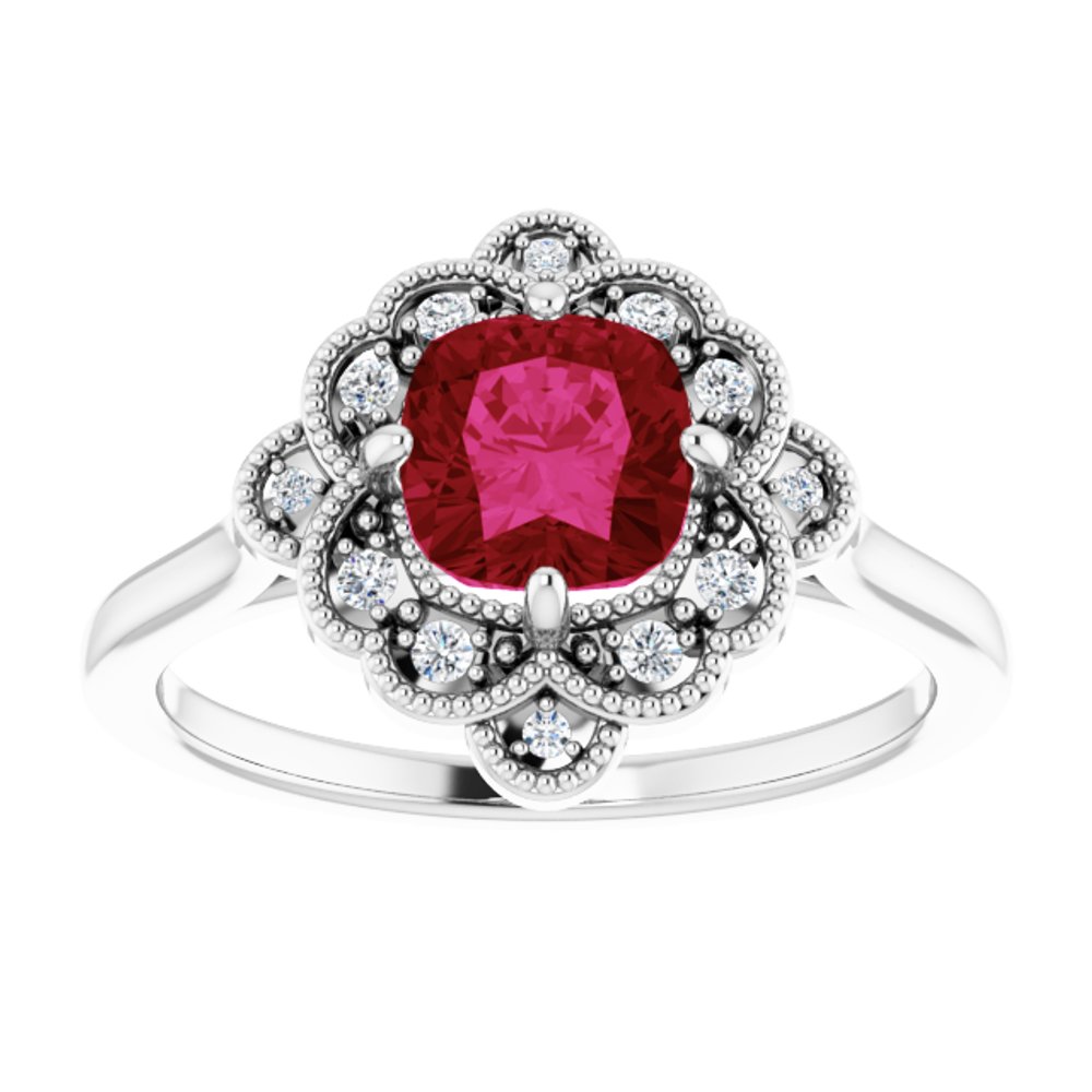 14K White Lab-Grown Ruby & .08 CTW Natural Diamond Ring