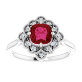 14K White Lab-Grown Ruby & .08 CTW Natural Diamond Ring