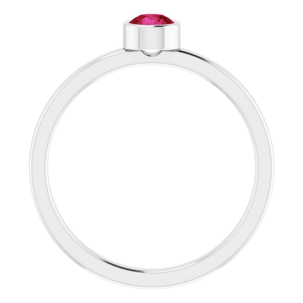 Rhodium-Plated Sterling Silver 4 mm Imitation Ruby Ring