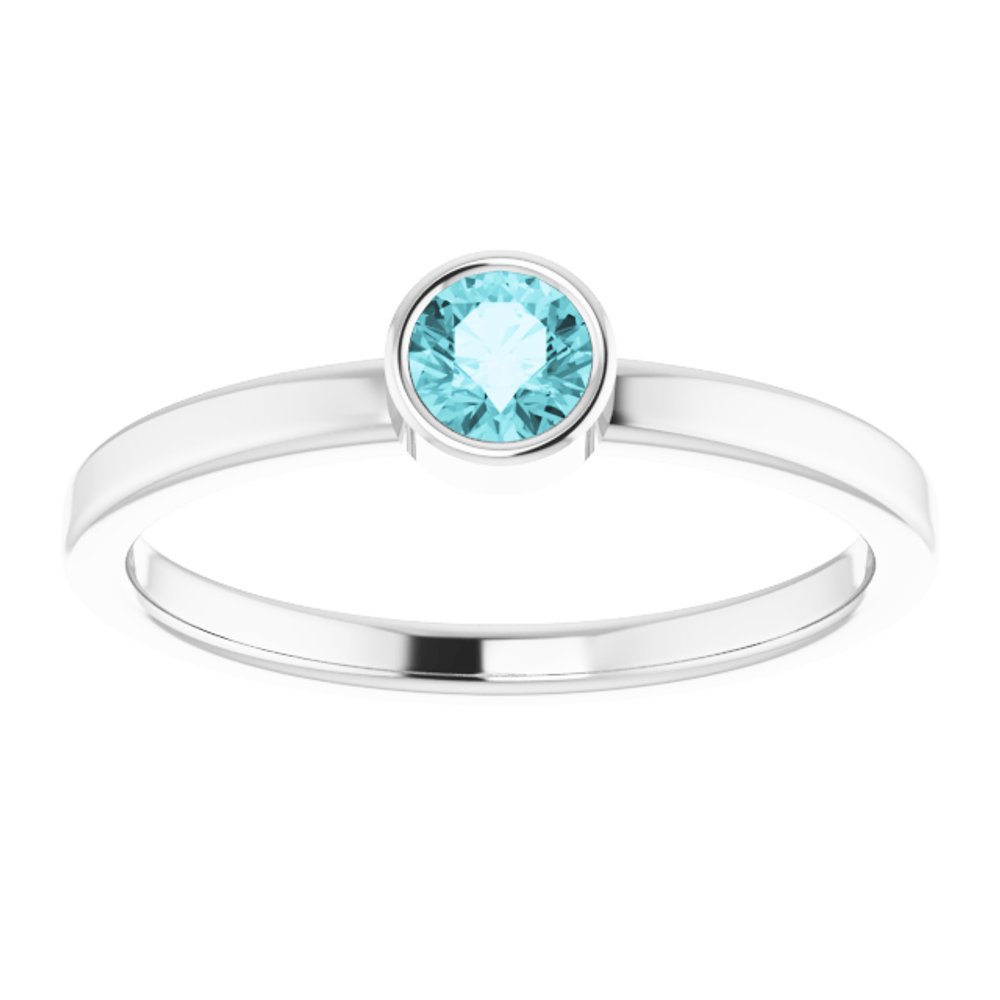 14K White 4 mm Natural Blue Zircon Ring