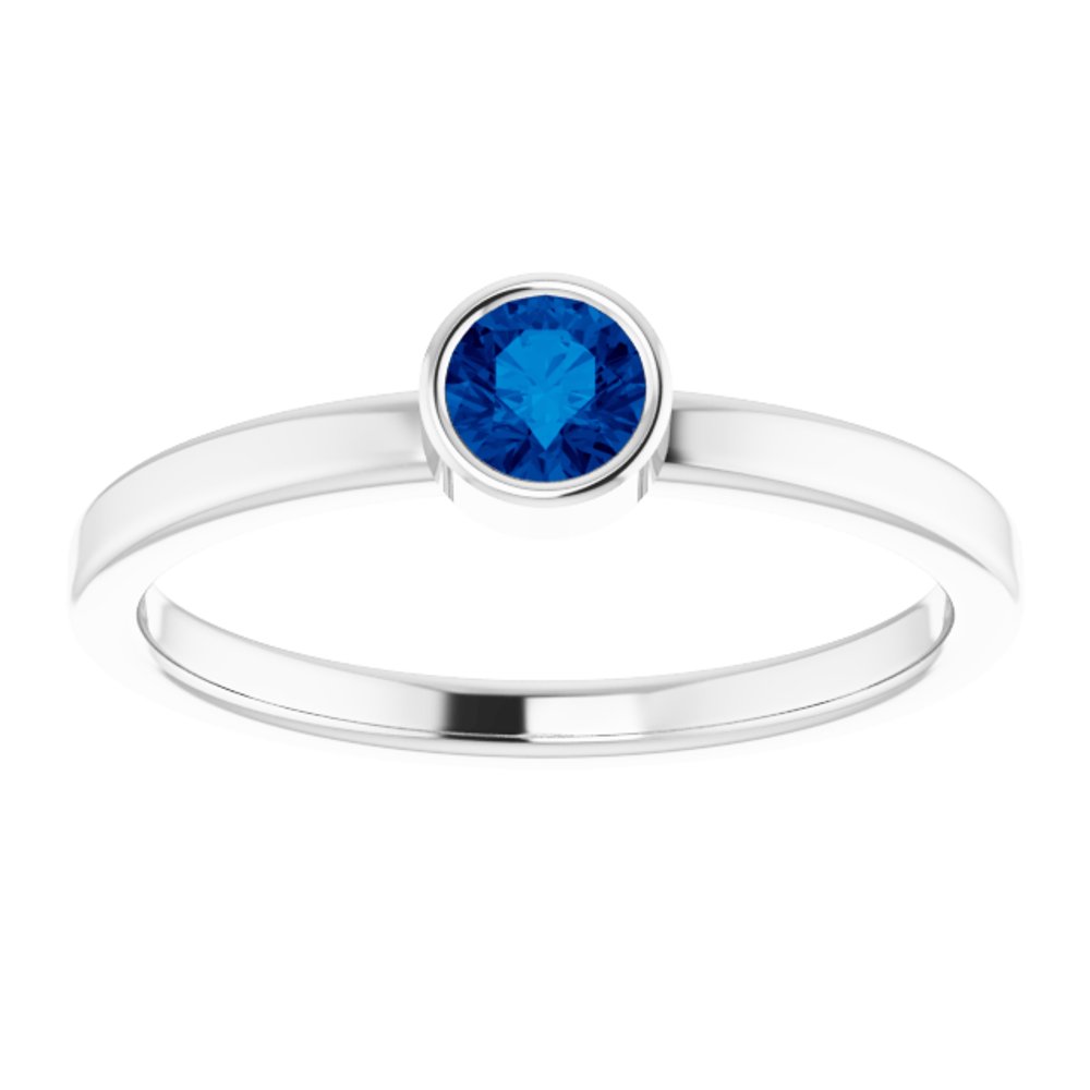 Rhodium-Plated Sterling Silver 4 mm Imitation Blue Sapphire Ring