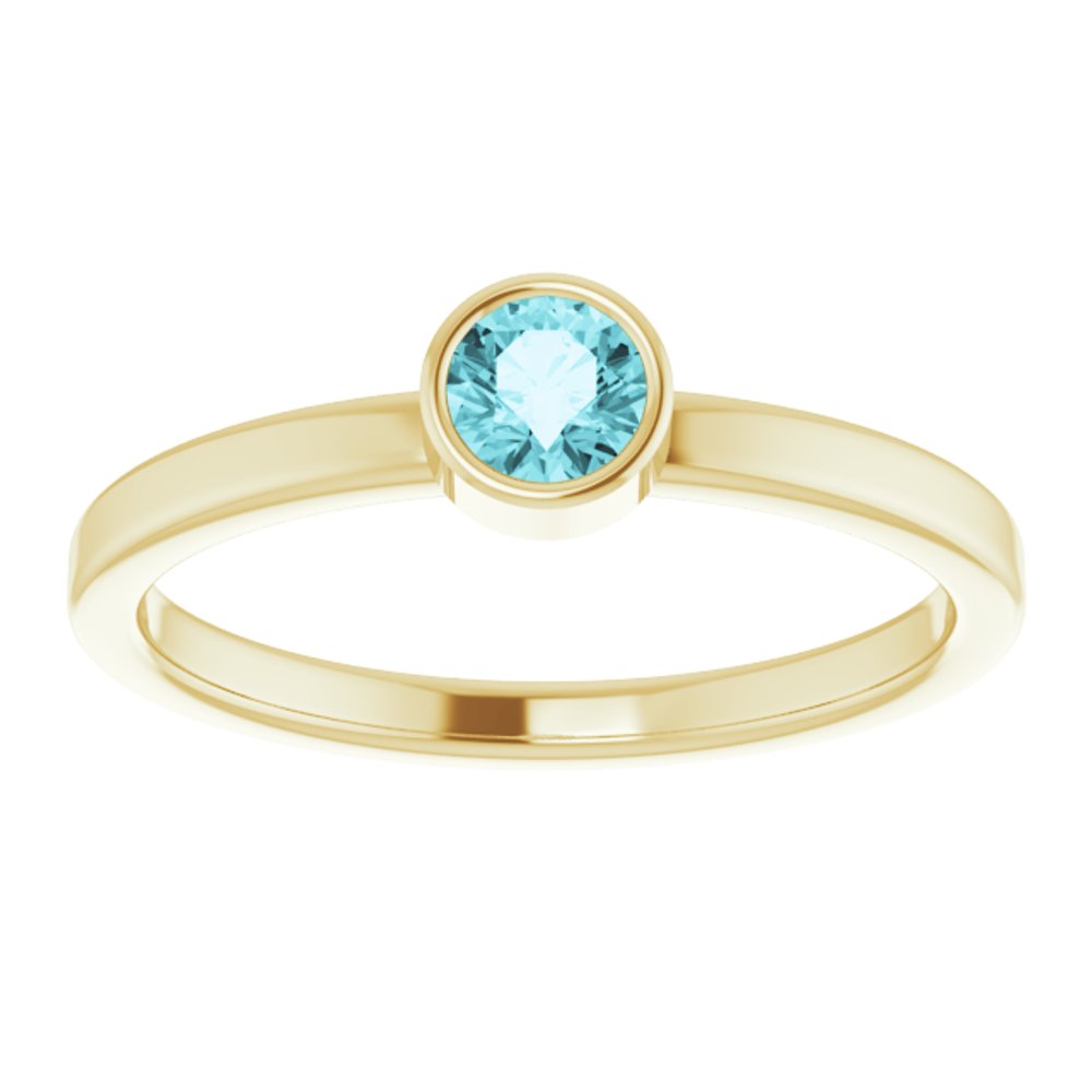 14K Yellow Gold 4 mm Natural Blue Zircon Ring