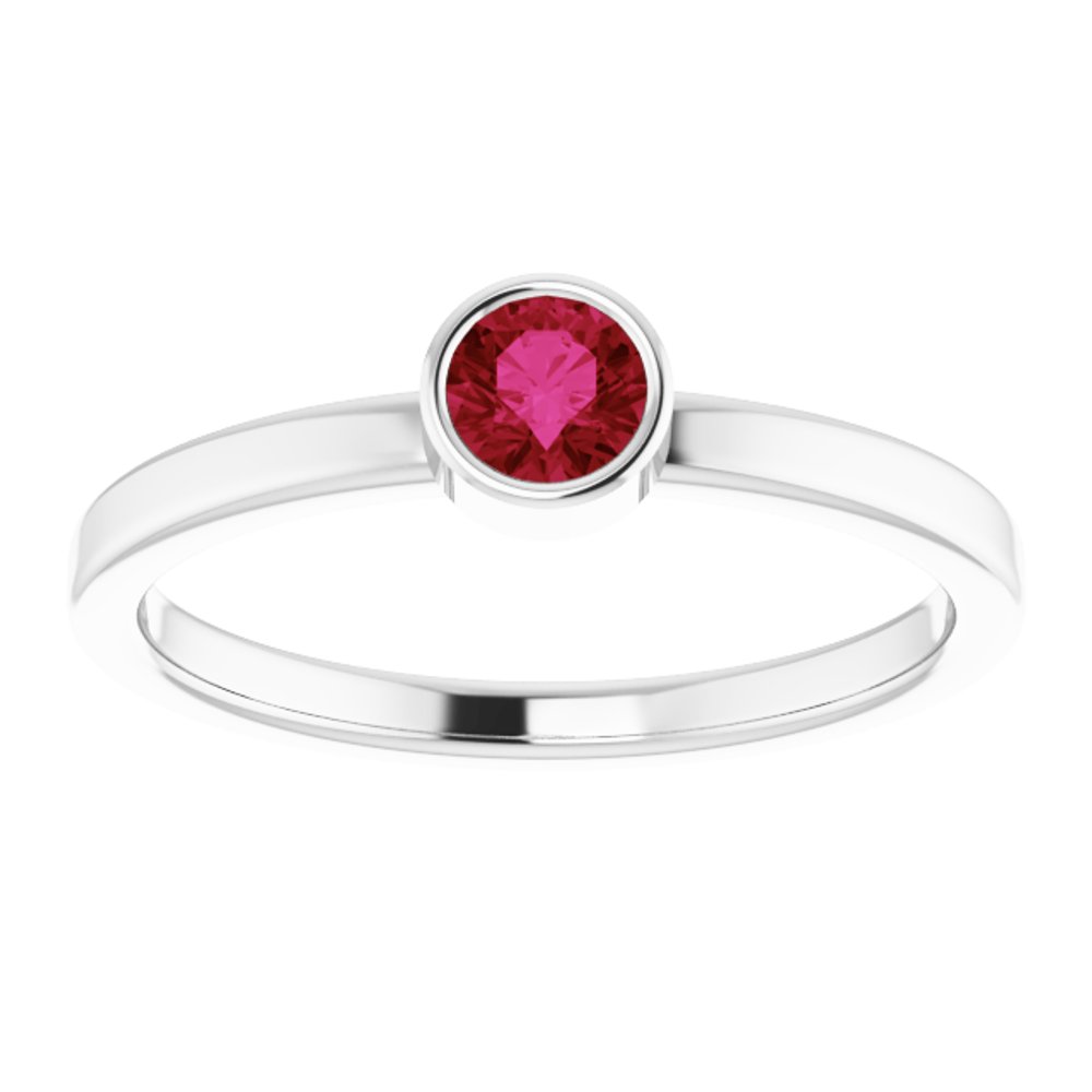 Rhodium-Plated Sterling Silver 4 mm Imitation Ruby Ring