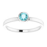14K White Gold 4 mm Natural Blue Zircon Ring