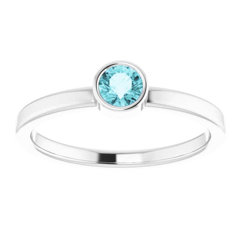 14K White Gold 4 mm Natural Blue Zircon Ring