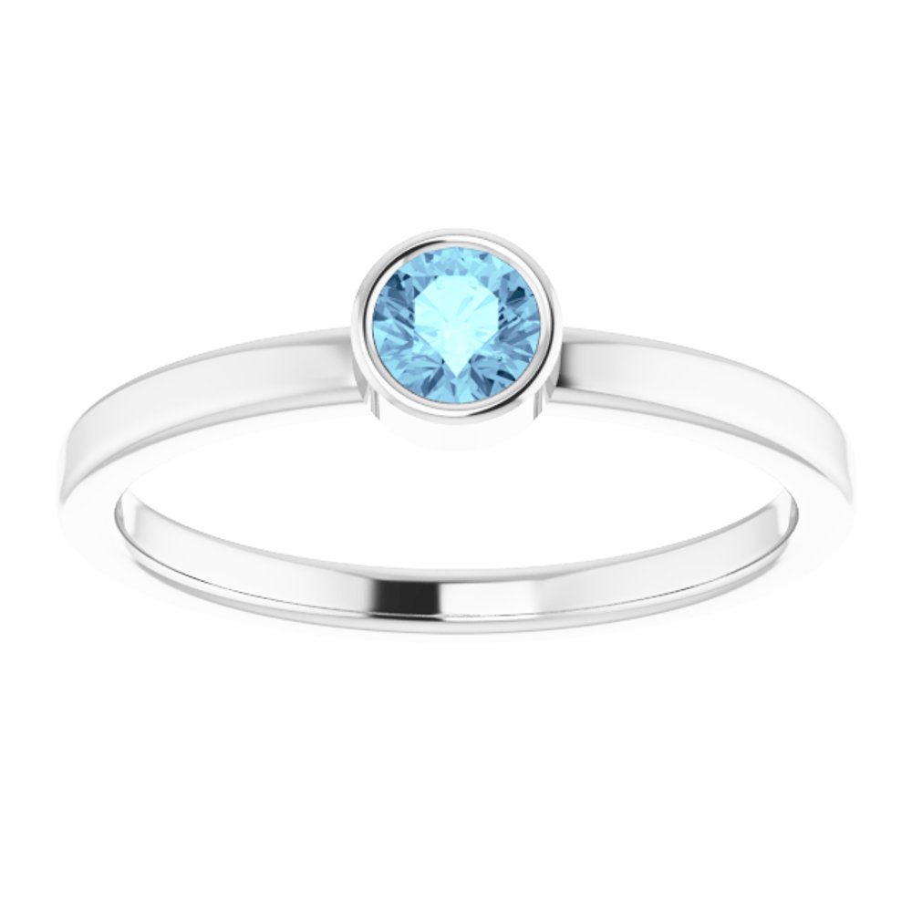 Rhodium-Plated Sterling Silver 4 mm Imitation Aquamarine Ring