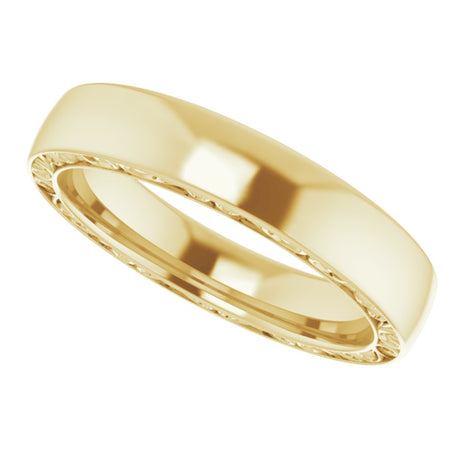 14K Yellow Gold Sculptural Inlay 4 mm Half Round Band Size 8