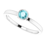 14K White 4 mm Natural Blue Zircon Ring